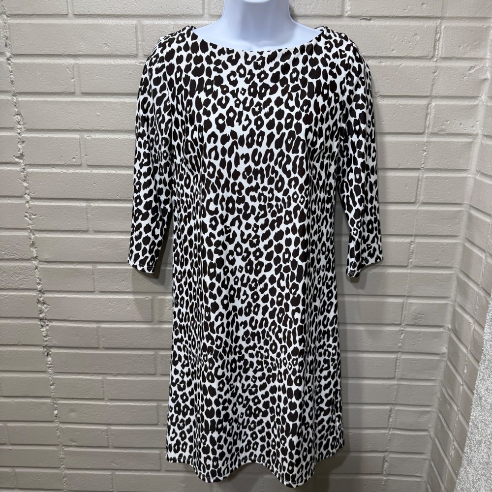 Jude Connally Marlowe Cheetah Classic Brown Shift Dress 3/4 Sleeve NWT S MobWife